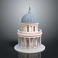 Detailed Classical Architecture Model With Blue Dome Spire Columns And Circular Base