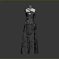 Elegant Black Evening Gown with Strappy Design Layered Skirt and Decorative Studs