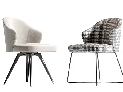 Stylish Leisure Chairs With Beige Curved Backrest Tripod Base And Houndstooth Metal Frame Design 3d model