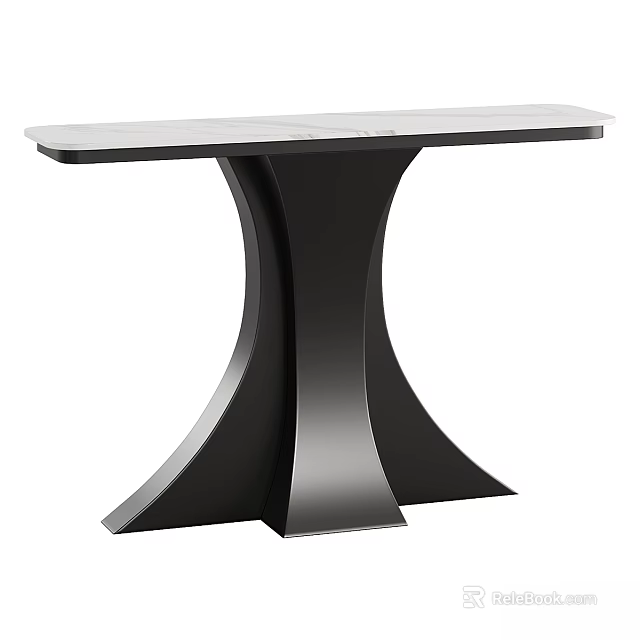 Elegant Modern Dining Table With Smooth Marble Top And Unique Black Curved Base 3d model 