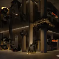 Modern Front Desk Reception Design With Stone Decor Wooden Screens And Ambient Lighting