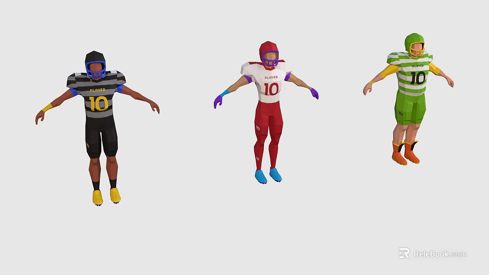 3D Football Player Models In Different Colored Uniforms With Number 10 3d model 
