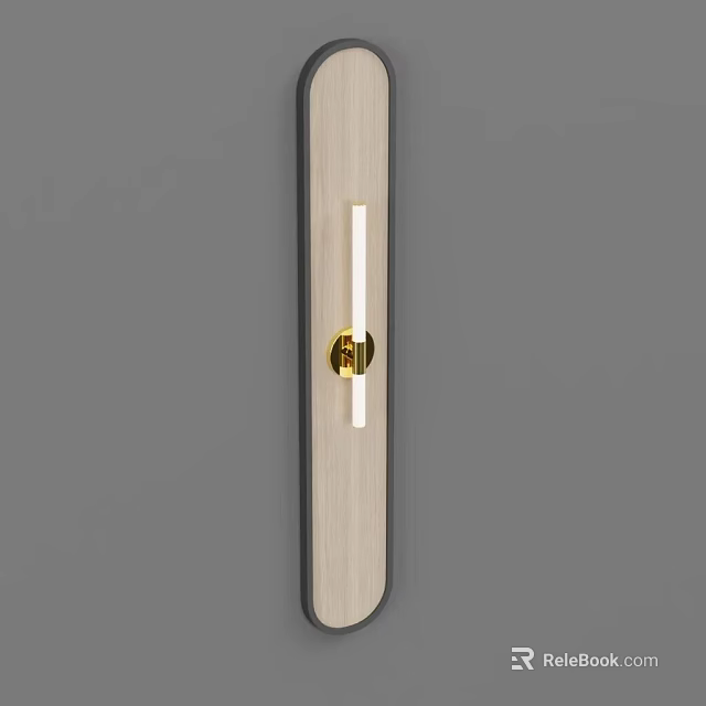 Modern Vertical Wall Lamp With Wooden Backboard Gold Circular Accent And White Light Strip 3d model 