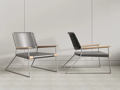 Modern Leisure Chairs In Gray Black With Metal Frames Wooden Armrests And Modern Style 3d model