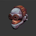 3D Sci Fi Helmet With Red And White Color Scheme Large Circular Eye Design