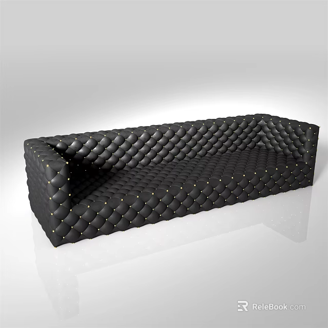 Black Leather Tufted Diamond Pattern Sectional Sofa With Metal Studs Modern Design 3d model