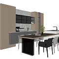 Modern Dining Table Set With Chairs Marble Wall Cabinets And Potted Plant 3d model