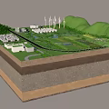 Commercial Equipment for Eco Energy Facility with Wind Turbines Green Hills and Underground Structures
