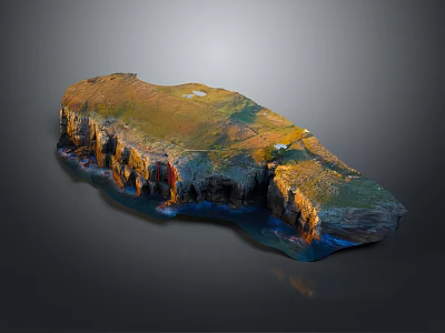 Detailed 3D Garden Landscape Model Featuring Cliffs Vegetated Terrain And Water Areas 3d model