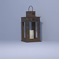 Classic Brown Lantern With Top Handle And White Candle Inside Design 3d model