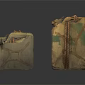 Four Vintage Jerry Cans With Handles Showing Worn Textures And Various Colors