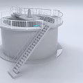 Circular Industrial Equipment With White Railing And Blue Pipes Structure 3d model