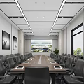 Spacious Modern Conference Room With Long Table Leather Chairs Large Screen And Window View 3d model