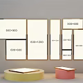 Various Size Rectangular Panels Display With Different Dimensions And Colorful Stands