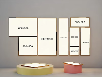 Various Size Rectangular Panels Display With Different Dimensions And Colorful Stands 3d model