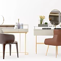 Modern Stylish Vanity Tables With Colorful Chairs Round Mirror And Decorative Items
