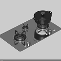 Black Gas Stove With Two Burners And Pot On Control Panel Surface