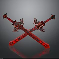 Red Decorative Swords Crossed With Intricate Dragon Carvings Ornate Design And Reflective Surface