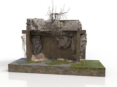Modern Garden Decor With Antique Stone Structure Vines And Mossy Brick Base 3d model