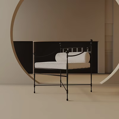 Minimalist Modern Accent Chair With Black Metal Frame And White Padded Cushion In Contemporary Interior 3d model