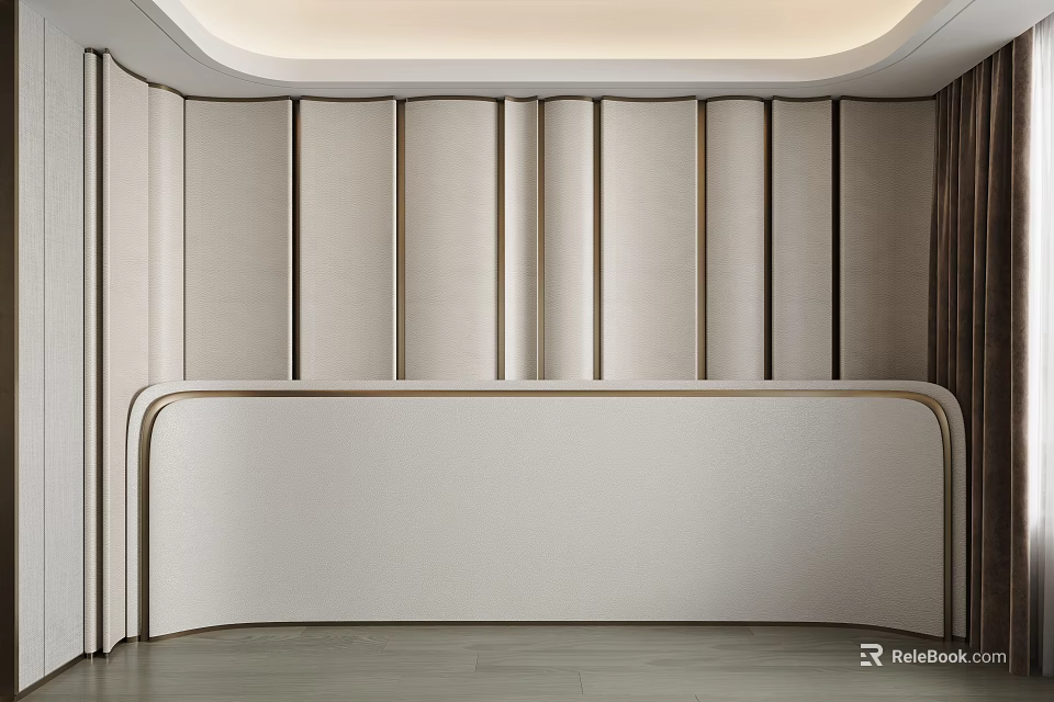 Modern Upholstered Bed Accent Wall With Trim Details 3d model 