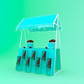 FRANCOCO Blue Kiosk With Flower Bouquets Display Racks And String Lights On Green Background