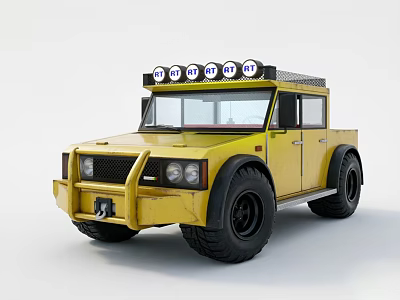 Yellow Off Road Car With Roof Mounted Lights Large Black Tires And Sturdy Design 3d model
