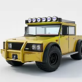 Yellow Off Road Car With Roof Mounted Lights Large Black Tires And Sturdy Design