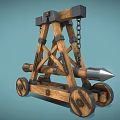 Ancient Wooden Siege Weapon with Wheels Chains and Metal Spike Reinforcements