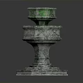 Two Tiered Stone Fountain With Green Upper Basin And Octagonal Carved Base