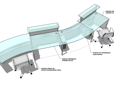 Curved Glass Top Office Desk With Modular Frame Cable Management And Office Chair 3d model
