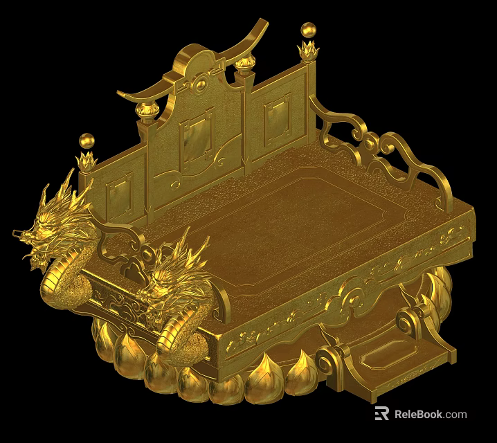 Cartoon Scene Featuring Golden Dragon Throne With Ornate Carvings And Dragon Decorations 3d model 