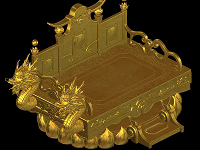 Cartoon Scene Featuring Golden Dragon Throne With Ornate Carvings And Dragon Decorations 3d model