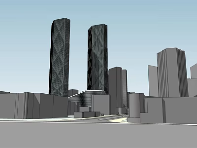 Tall Modern Office Buildings With Black Exterior In Urban City Surroundings 3d model