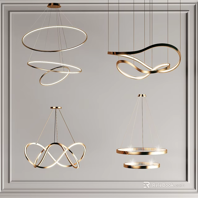 Modern Elegant Chandeliers With Metallic Curves And Various Sleek Shapes 3d model 