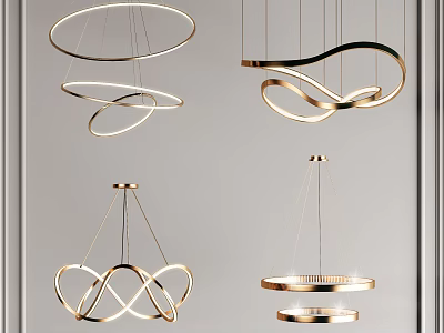 Modern Elegant Chandeliers With Metallic Curves And Various Sleek Shapes 3d model