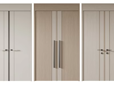 Modern Double Doors Design With Wooden And White Finishes And Stylish Metal Handles 3d model