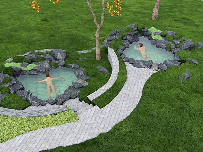 Modern Hot Spring Pool Hot Spring Pool Waterscape Fish Pool Hot Spring Hotel 3d model