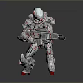 Futuristic Armored Character With Mechanical Armor And Large Sci Fi Weapon