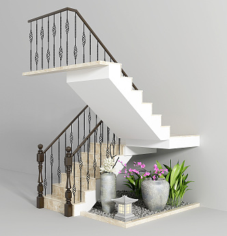 Jane European staircase wrought iron staircase gardening sketch 3d model