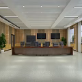 Spacious Monitoring Room Interior Design With Large Display Screen Desks Chairs Wooden Walls And Plants