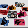Colorful Themed Cards With Hand Gestures Graphics Numbers And Diverse Shapes