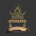 Detailed Decorative Tank Model On Wooden Base With Ropes Shells And Red Characters