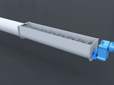 Industrial Screw Conveyor With White Cylindrical Body And Blue Motor For Material Handling 3d model