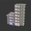 Tall And Short Modern Concrete Building Models With Balconies And Windows