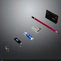 Essential Office Supplies Collection Including Pencil Eraser USB Drive And Notebook