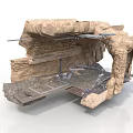 Damaged Rock Scene Component With Metal Frames And Debris Interior Details
