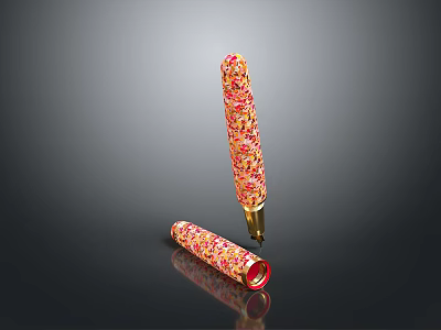 Colorful Spotted Pens with Red Yellow Patterns and Golden Tip Decorative Writing Stationery 3d model