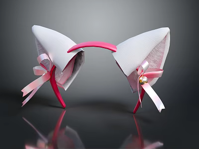 Cat Ear Shaped Jewelry Headband With Pink Ribbon And Pearl Decoration 3d model