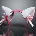 Cat Ear Shaped Jewelry Headband With Pink Ribbon And Pearl Decoration